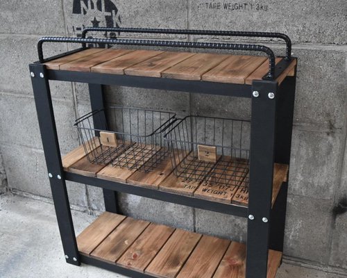 おまけかご付き】アイアンバーシェルフ 男前インテリア ハンドメイド